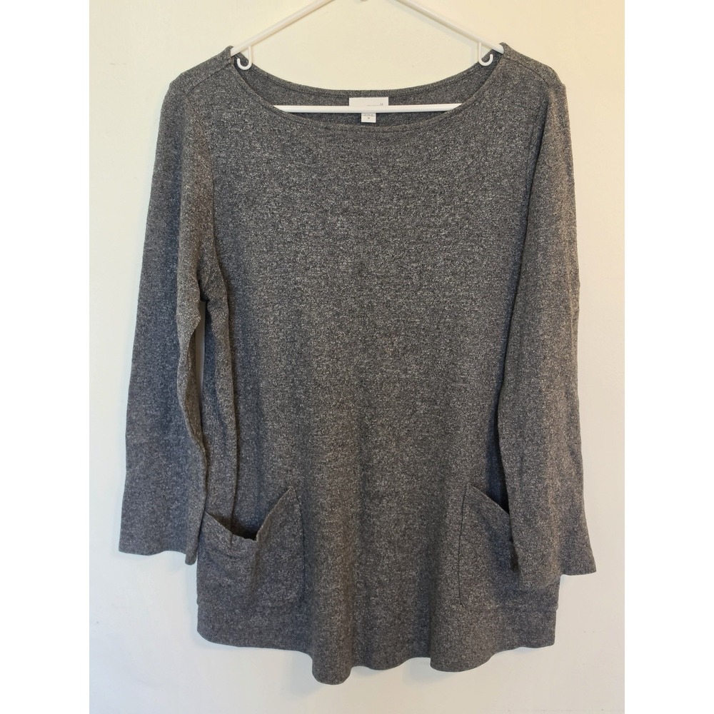 Pure Jill Gray Heather Tunic Top Women M Long Sleeve Pockets Soft Casual Cotton